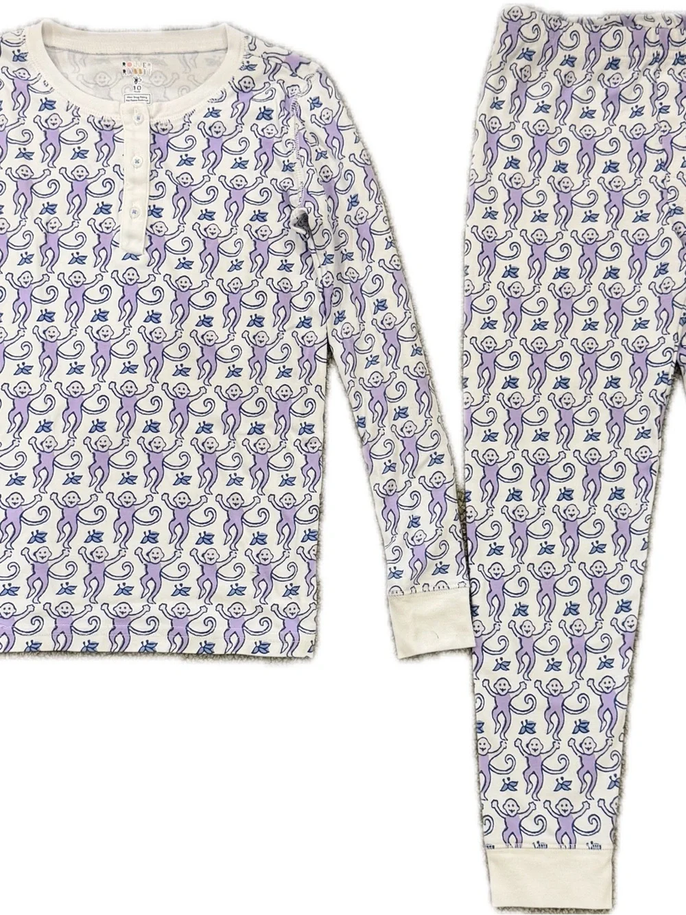 Roller Rabbit Cream and Purple Monkey Kids Pajama Set